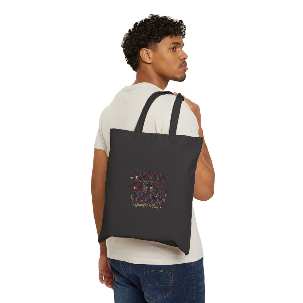 Faith Family Freedom Tote, patriotic faith-based July 4th, vintage Americana