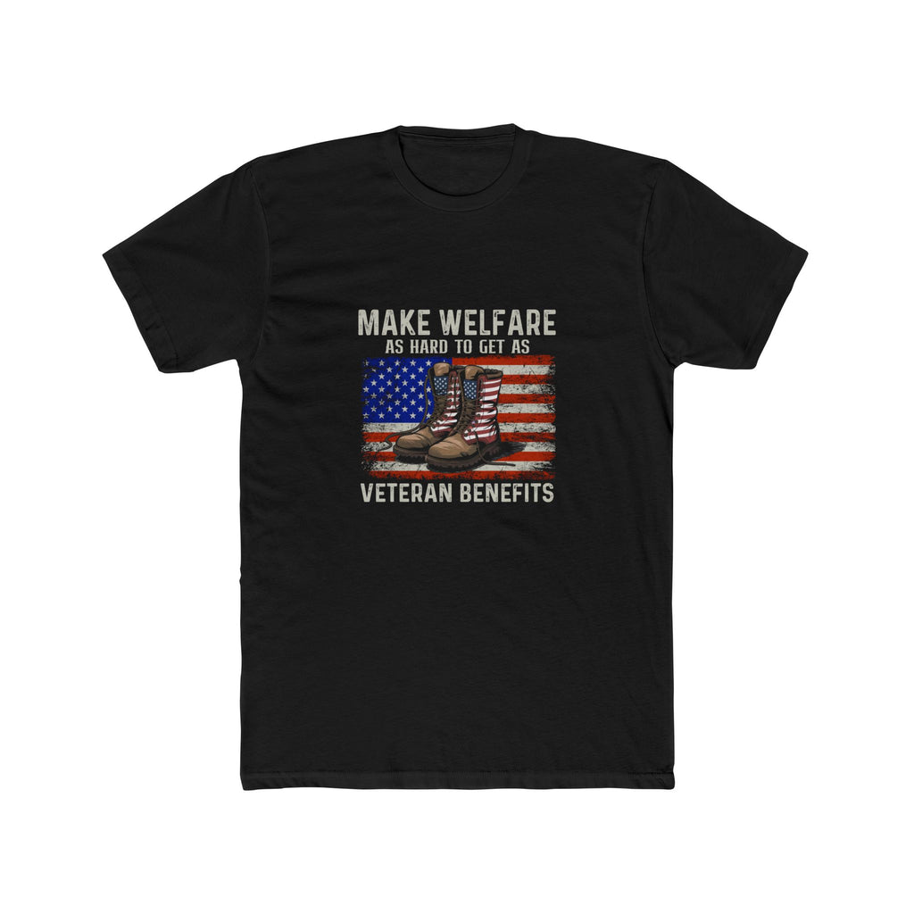Veteran Benefits Tee – “Make Welfare Not More War” American Flag Boots Shirt
