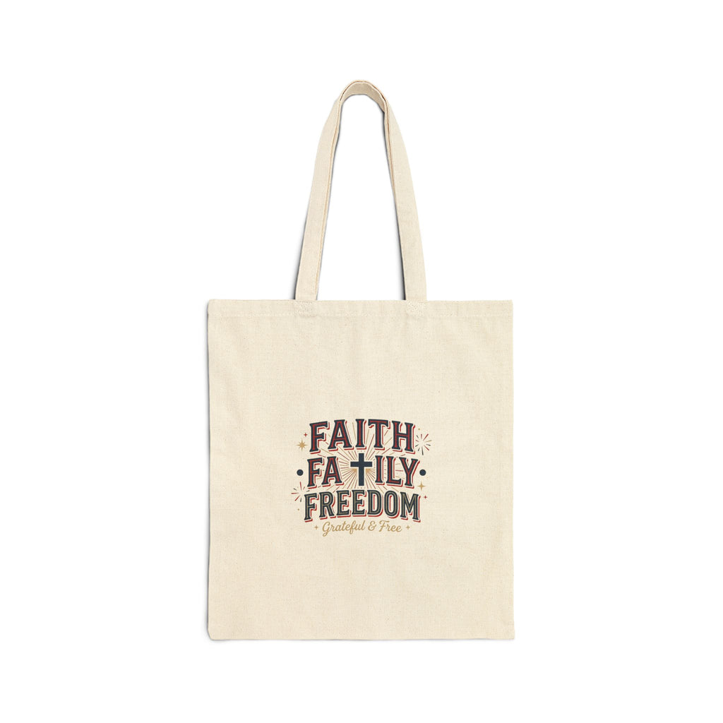 Faith Family Freedom Tote, patriotic faith-based July 4th, vintage Americana